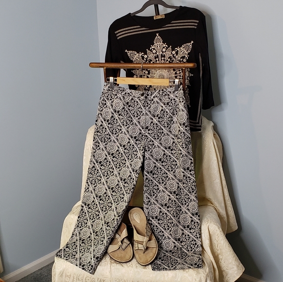 Talbots vintage stretch cropped pants tile/lace print EUC - Picture 8 of 10